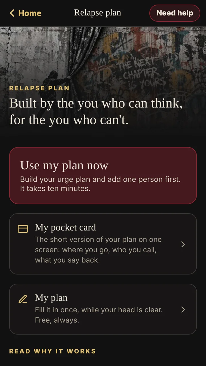 Your relapse plan, with a pocket card and Use my plan now